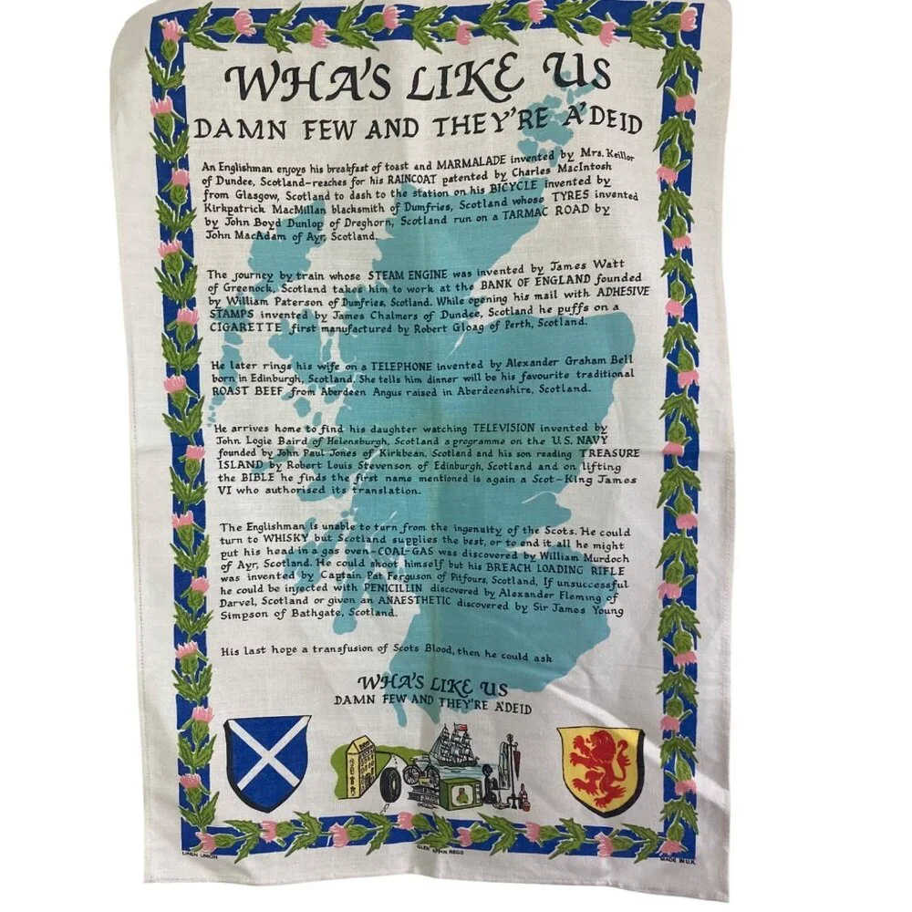 2 Vintage Scottish Linen Tea Towels Linanne Glen Appin Kitchen Unused Scotland